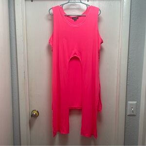 Plus Size 3X Rouge Neon Pink Sleeveless Crop Tunic Blouse